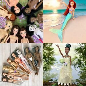 Bundle Lot 10 Disney Princess Doll Ariel Tiana Belle Rapunzel Snow White Cruella